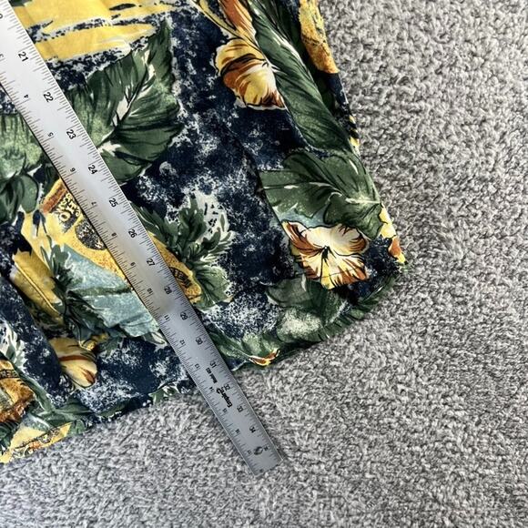 Vintage Ohana Bay Hawaiian Shirt Men's Large Green Yellow Cigar Floral All Over - Picture 3 of 9